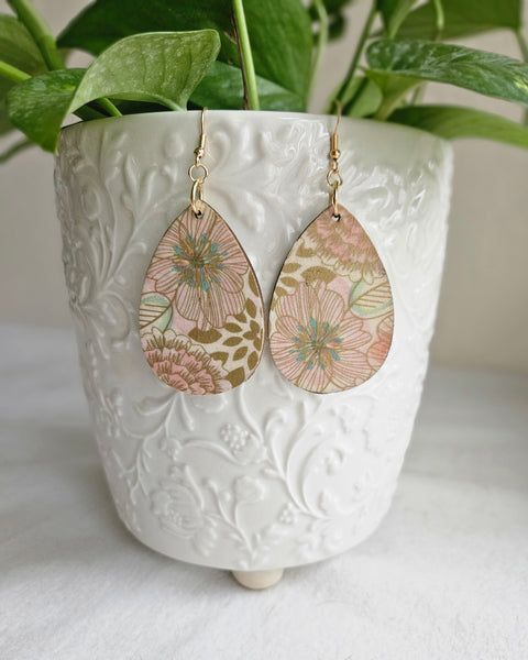 Wooden Fashion Decoupage Teardrop Earrings