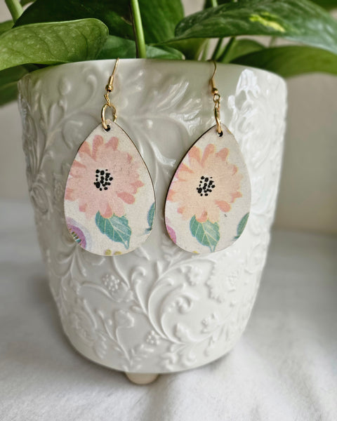 Wooden Fashion Decoupage Teardrop Earrings