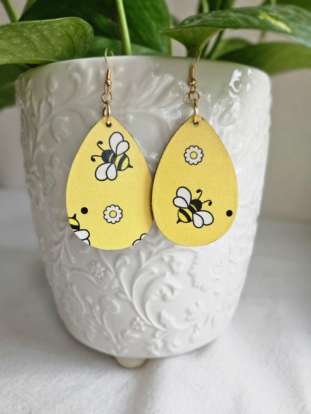 Wooden Fashion Decoupage Teardrop Earrings