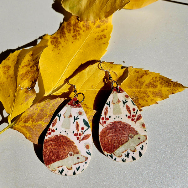 Wooden Fashion Decoupage Teardrop Earrings