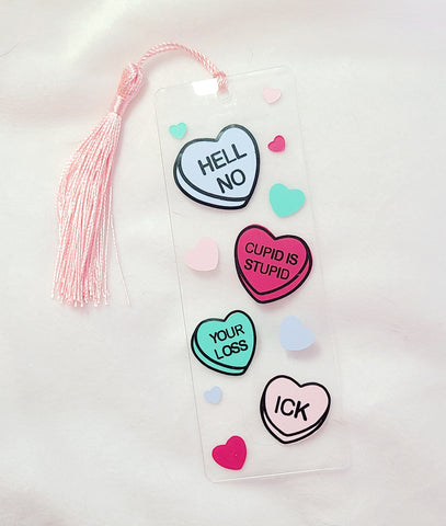 Anti-Valentine's Conversational Hearts Acrylic Bookmark