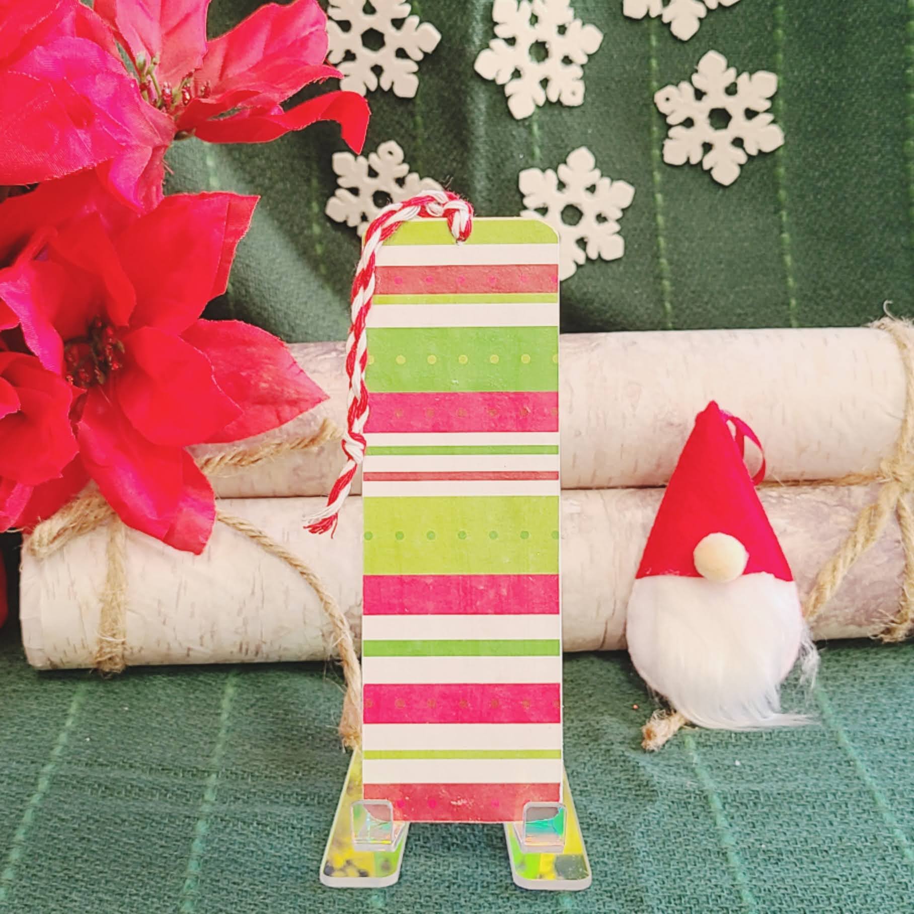 Christmas Dotted and Striped Wooden Bookmark