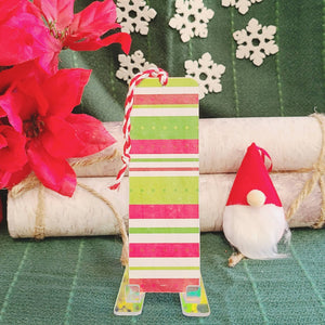 Christmas Dotted and Striped Wooden Bookmark