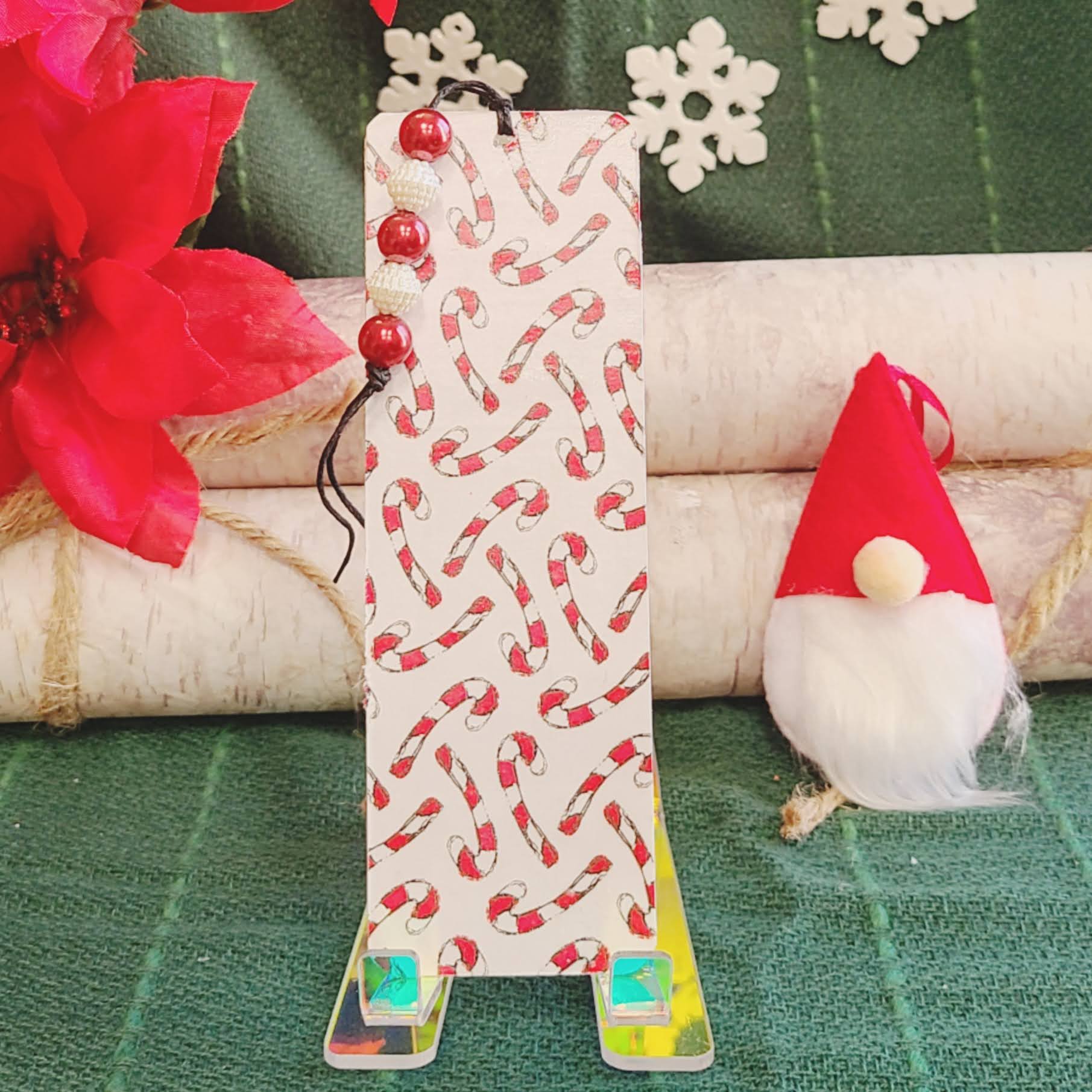 Scribble Candy Canes Wooden Bookmark